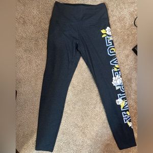 PINK Victoria Secret Leggings, Gray with floral designs on left leg